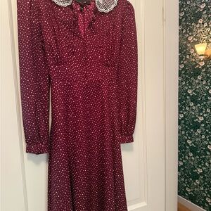 Marc Jacobs Berlin Polka Dot Burgundy Dress with Lace Collar